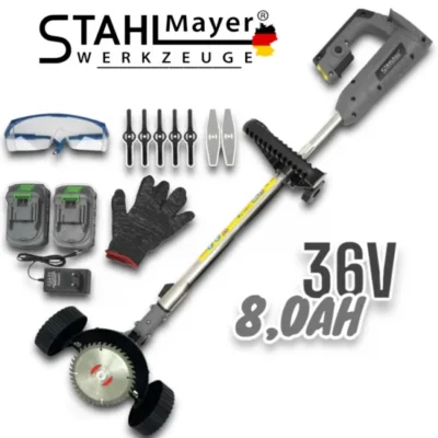 Телескопичен Акумулаторен тример с колела за трева STAHLMAYER 36V 8Ah с 2 батерии