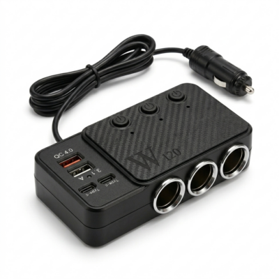 Разклонител за запалка 3 гнезда/Type C/USB PG565